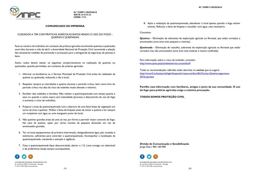 CUIDADOS A TER COM PR&Aacute;TICAS AGR&Iacute;COLAS ENVOLVENDO O USO DO FOGO &ndash; QUEIMAS E QUEIMADAS.